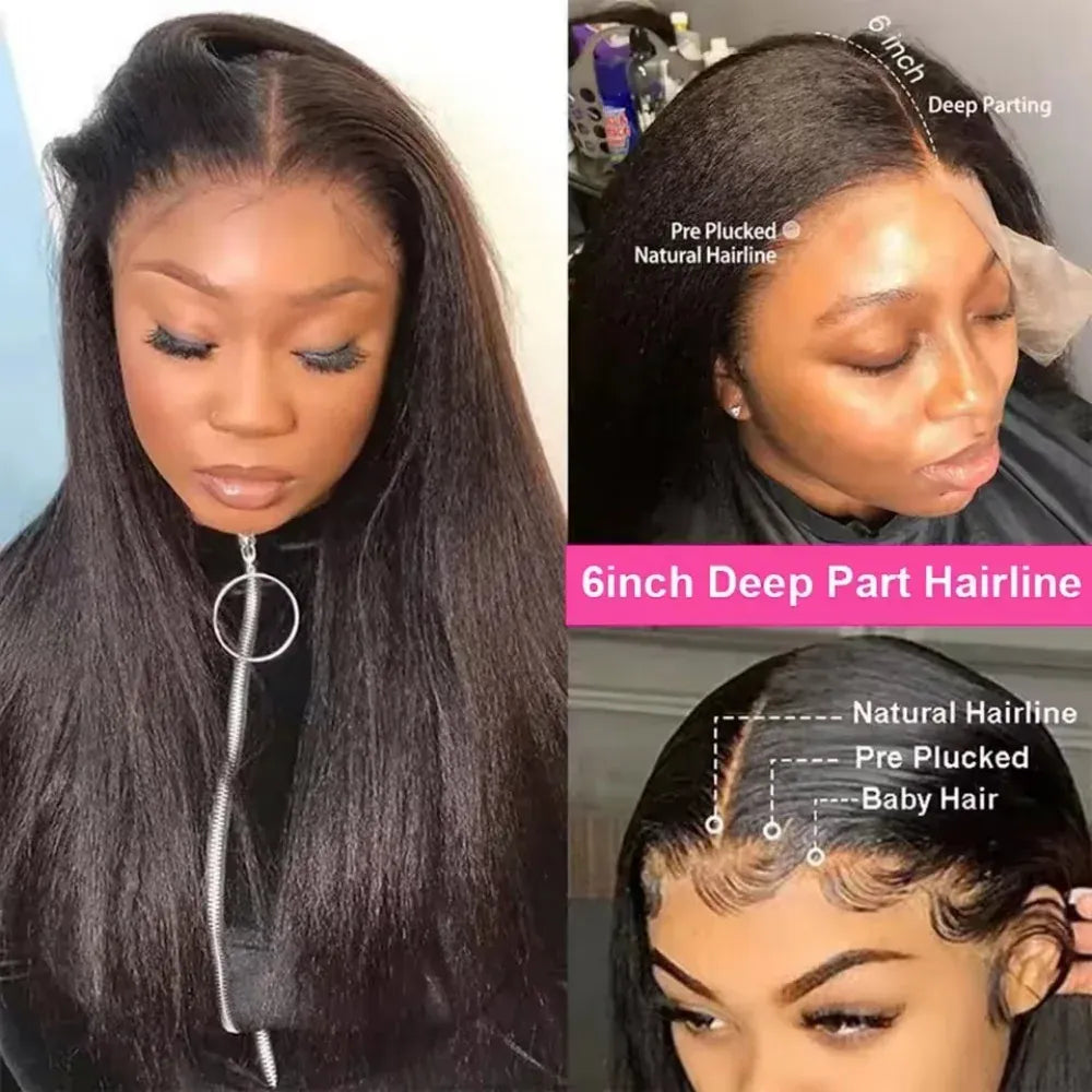 13X6 Kinky Straight Glueless Human Hair Wigs For Women 250% Density 13x4 Lace Frontal Wig Pre Cut Lace Human Hair Wig Natural
