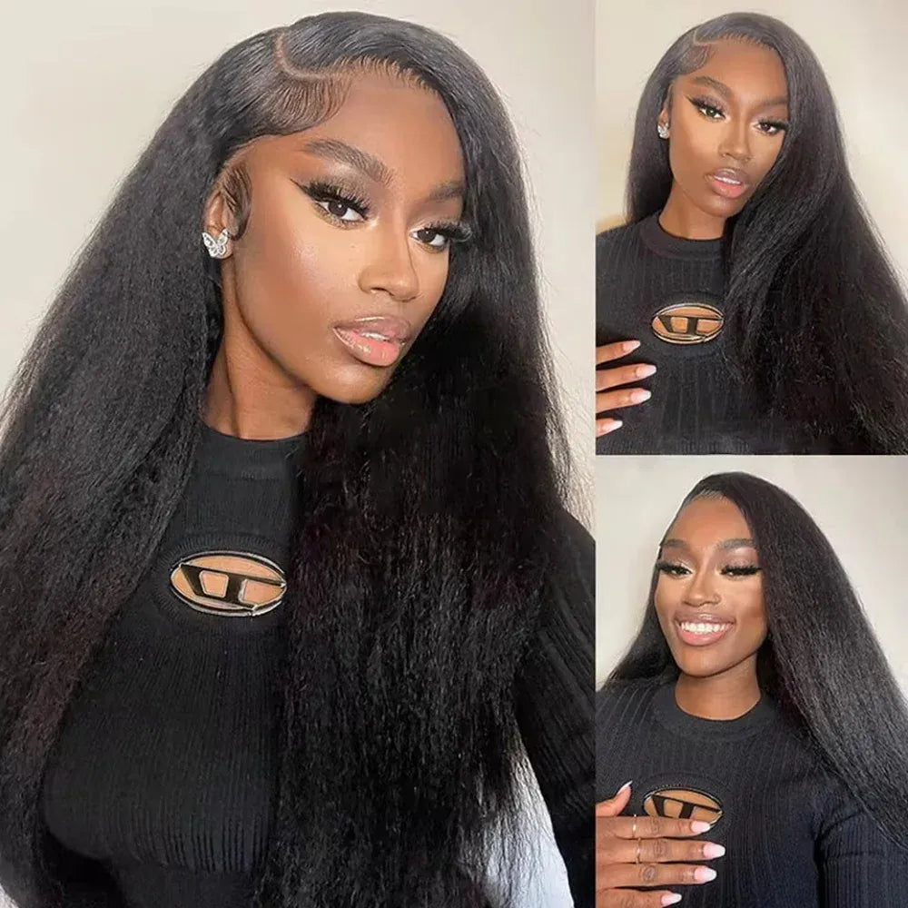 13X6 Kinky Straight Glueless Human Hair Wigs For Women 250% Density 13x4 Lace Frontal Wig Pre Cut Lace Human Hair Wig Natural