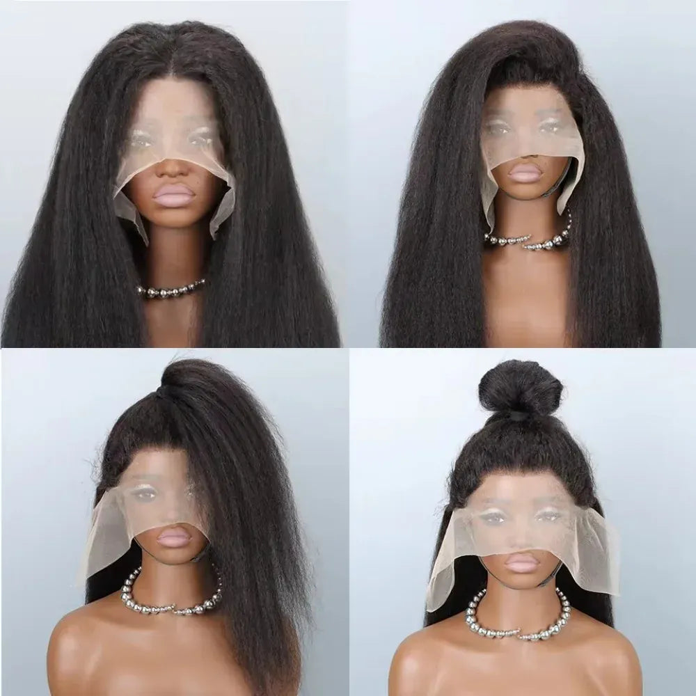 13X6 Kinky Straight Glueless Human Hair Wigs For Women 250% Density 13x4 Lace Frontal Wig Pre Cut Lace Human Hair Wig Natural