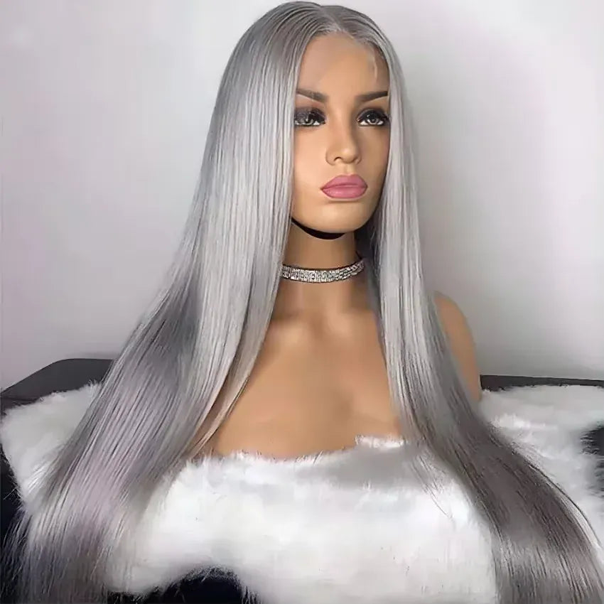 13x6 Straight Grey Lace Front Wig Human Hair Pre Plucked Remy Brazilian Silver Gray 13x4 Transparent Lace Frontal Wig Human Hair