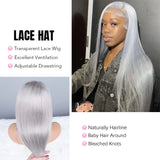 13x6 Straight Grey Lace Front Wig Human Hair Pre Plucked Remy Brazilian Silver Gray 13x4 Transparent Lace Frontal Wig Human Hair