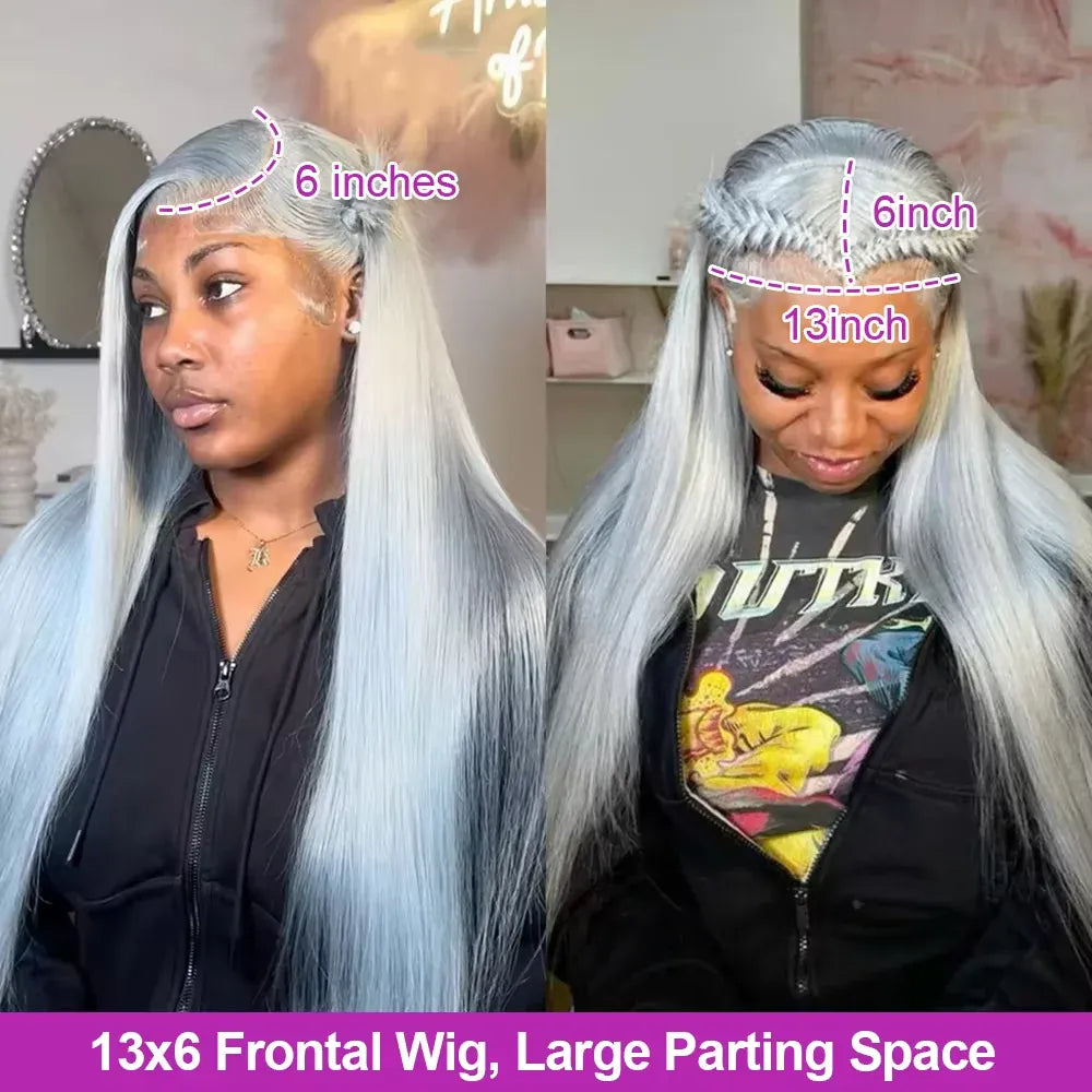 13x6 Straight Grey Lace Front Wig Human Hair Pre Plucked Remy Brazilian Silver Gray 13x4 Transparent Lace Frontal Wig Human Hair