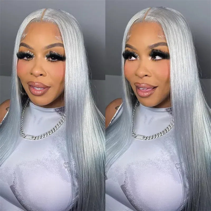 13x6 Straight Grey Lace Front Wig Human Hair Pre Plucked Remy Brazilian Silver Gray 13x4 Transparent Lace Frontal Wig Human Hair
