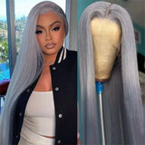13x6 Straight Grey Lace Front Wig Human Hair Pre Plucked Remy Brazilian Silver Gray 13x4 Transparent Lace Frontal Wig Human Hair