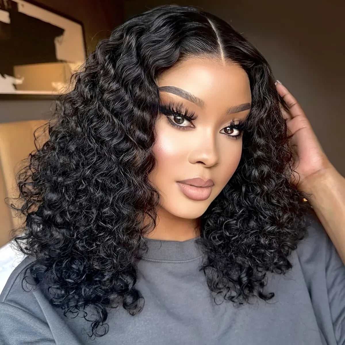 14 16 Inch 220% Curly Deep Wave 5x5 HD Lace Front Wigs Short Bob Wig Brazilian Glueless Human Hair Transparent Lace Frontal Wigs