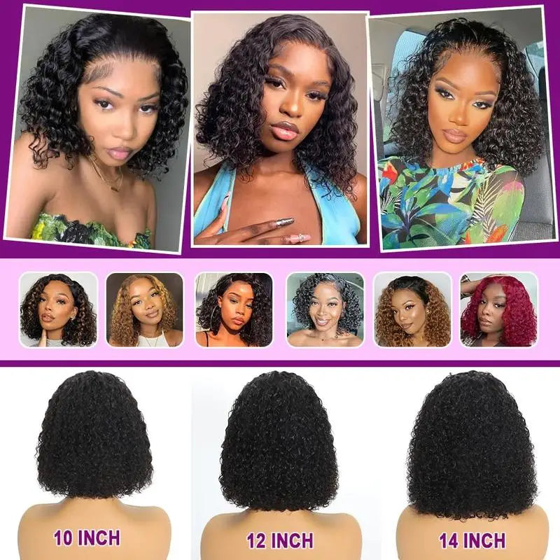 14 16 Inch 220% Curly Deep Wave 5x5 HD Lace Front Wigs Short Bob Wig Brazilian Glueless Human Hair Transparent Lace Frontal Wigs