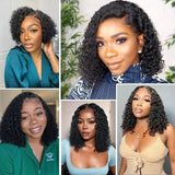 14 16 Inch 220% Curly Deep Wave 5x5 HD Lace Front Wigs Short Bob Wig Brazilian Glueless Human Hair Transparent Lace Frontal Wigs