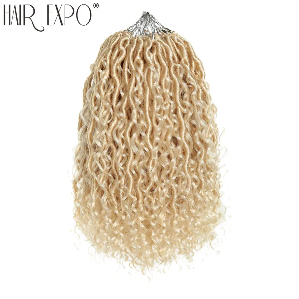 14-26"Goddess Locs Crochet Braids Hair Natural Synthetic Braiding Hair Extension Ombre River Faux Locs With Curly Hair Expo City