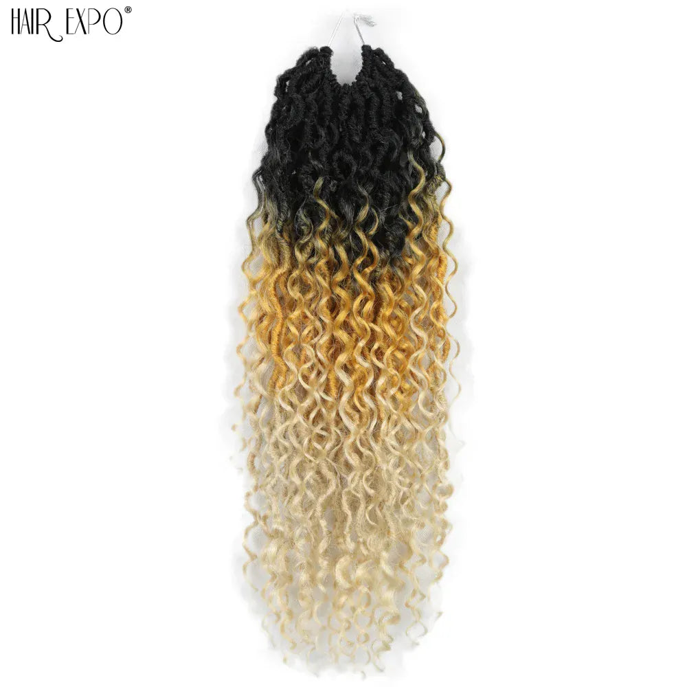 14-26"Goddess Locs Crochet Braids Hair Natural Synthetic Braiding Hair Extension Ombre River Faux Locs With Curly Hair Expo City