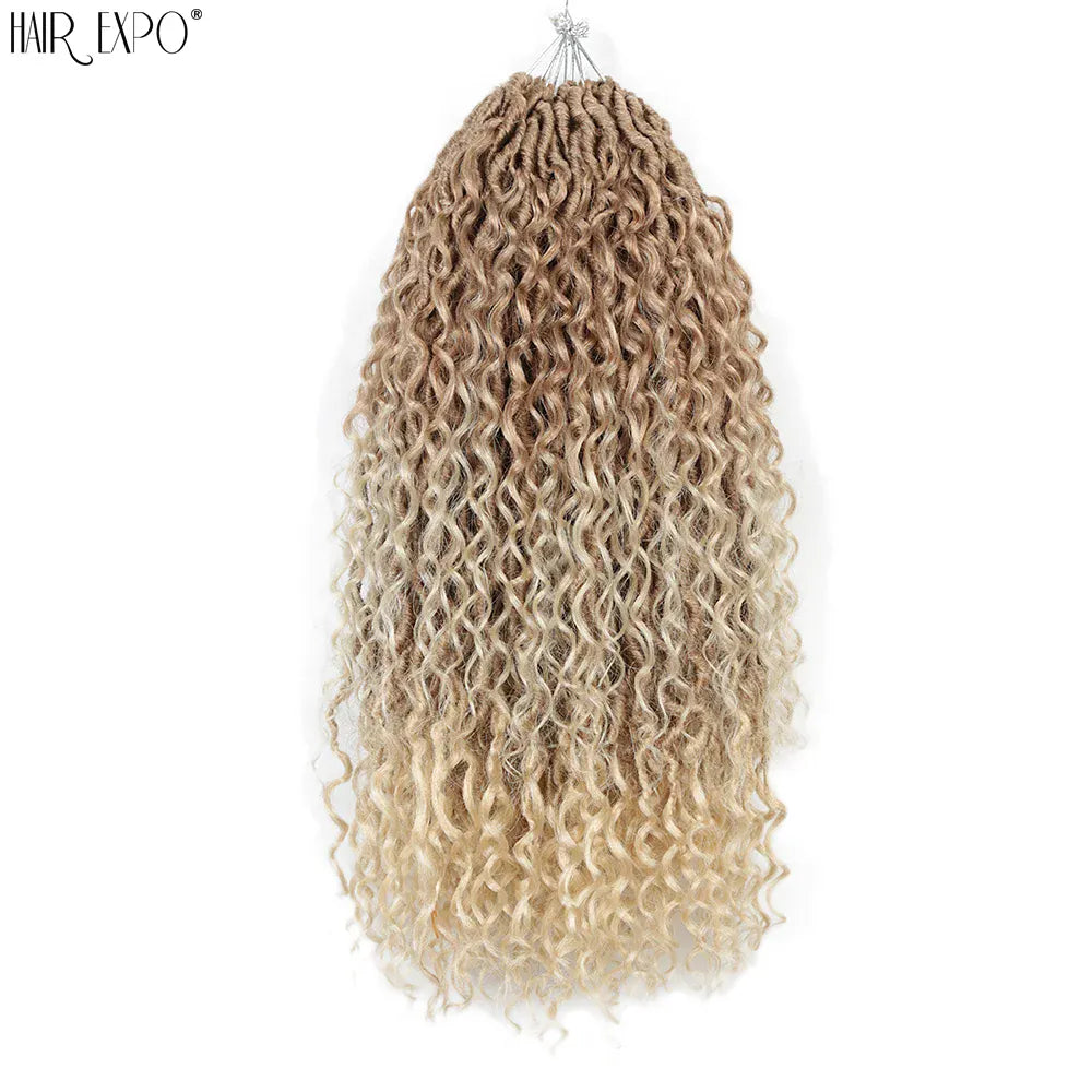 14-26"Goddess Locs Crochet Braids Hair Natural Synthetic Braiding Hair Extension Ombre River Faux Locs With Curly Hair Expo City