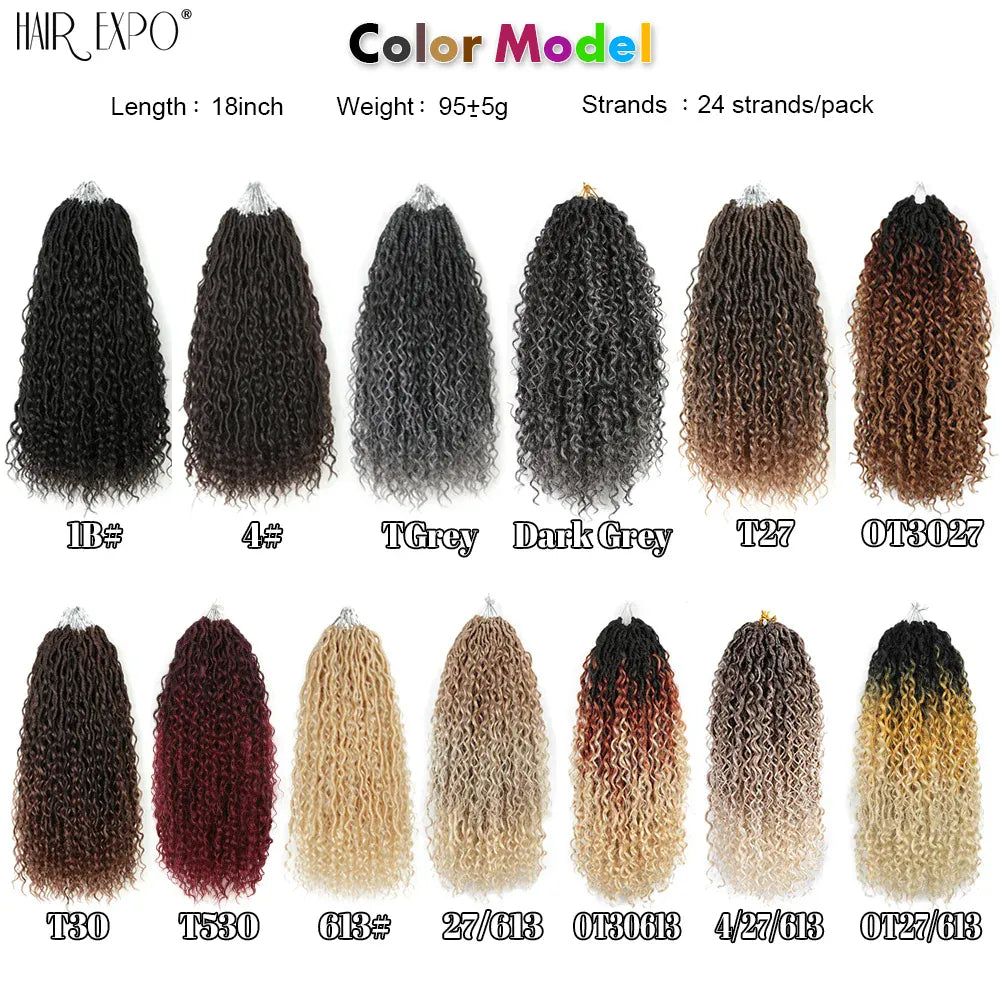 14-26"Goddess Locs Crochet Braids Hair Natural Synthetic Braiding Hair Extension Ombre River Faux Locs With Curly Hair Expo City
