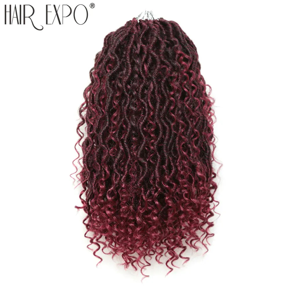 14-26"Goddess Locs Crochet Braids Hair Natural Synthetic Braiding Hair Extension Ombre River Faux Locs With Curly Hair Expo City