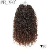 14-26"Goddess Locs Crochet Braids Hair Natural Synthetic Braiding Hair Extension Ombre River Faux Locs With Curly Hair Expo City