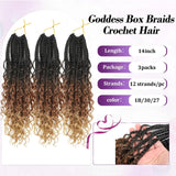 14 Inch Goddess Box Braids Crochet Hair for Black Women 3 Packs Crochet Box Braids Pre-looped Boho Box Braids Crochet Braids Synthetic Braiding Hair Extension 1B/30/27