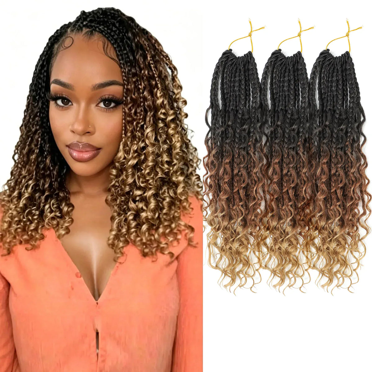 14 Inch Goddess Box Braids Crochet Hair for Black Women 3 Packs Crochet Box Braids Pre-looped Boho Box Braids Crochet Braids Synthetic Braiding Hair Extension 1B/30/27