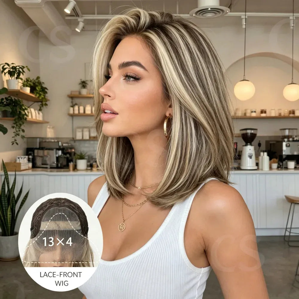 14 Inch Soft Highlight Blond Wave Hair Wig 150 Density 13x4 Lace Front with Baby Hair Pre-Plucked 100% Human Hair