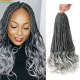 14’’ Synthetic French Curls Crochet Hair Braids Kid-Friendly Ombre Brown to Blonde French Curl Box Braids with Bouncy Curly Ends
