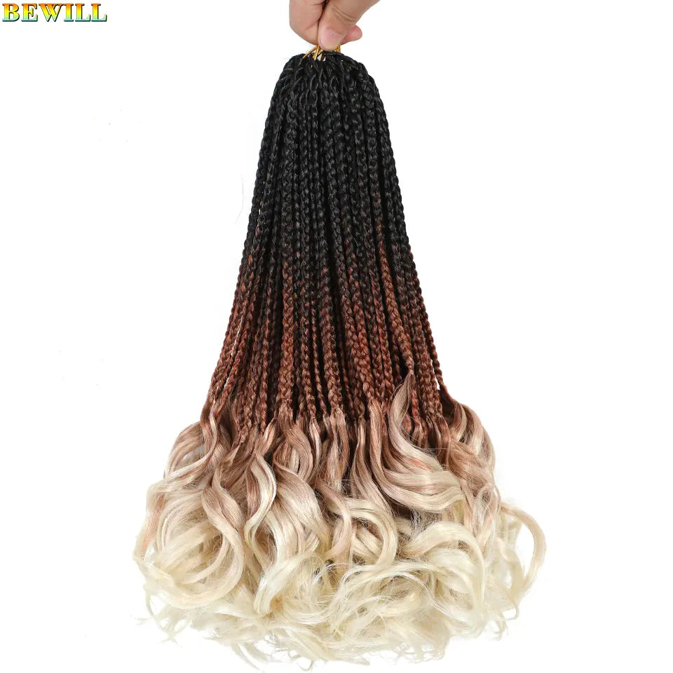 14’’ Synthetic French Curls Crochet Hair Braids Kid-Friendly Ombre Brown to Blonde French Curl Box Braids with Bouncy Curly Ends