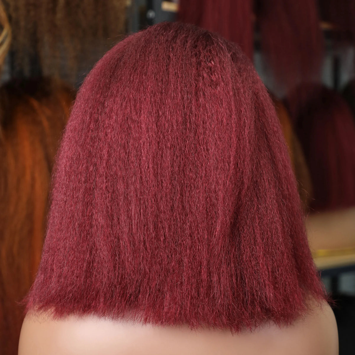 14inch Kinky Straight 99J Burgundy Bob Wig 100% Human Hair 13x4 Transparent Lace Wigs Short Bob Lace Wigs for Women Glueless