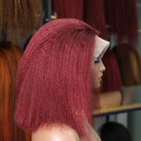 14inch Kinky Straight 99J Burgundy Bob Wig 100% Human Hair 13x4 Transparent Lace Wigs Short Bob Lace Wigs for Women Glueless