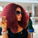 14inch Kinky Straight 99J Burgundy Bob Wig 100% Human Hair 13x4 Transparent Lace Wigs Short Bob Lace Wigs for Women Glueless