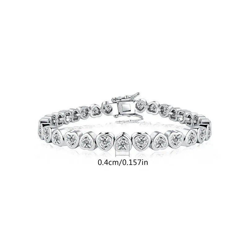 14K Gold Trendy Heart 4mm Lab Diamond Bangle Bracelet Engagement Wedding Bracelets for Women Bridal Tennis Party Jewelry Gift