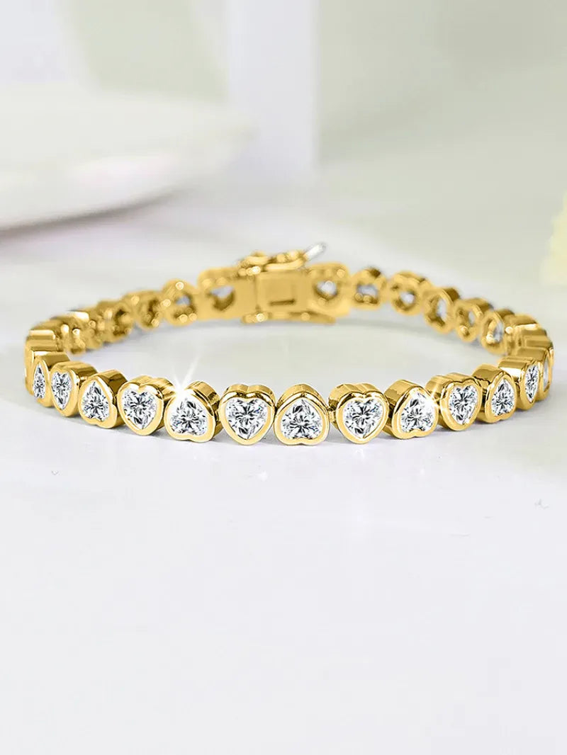 14K Gold Trendy Heart 4mm Lab Diamond Bangle Bracelet Engagement Wedding Bracelets for Women Bridal Tennis Party Jewelry Gift