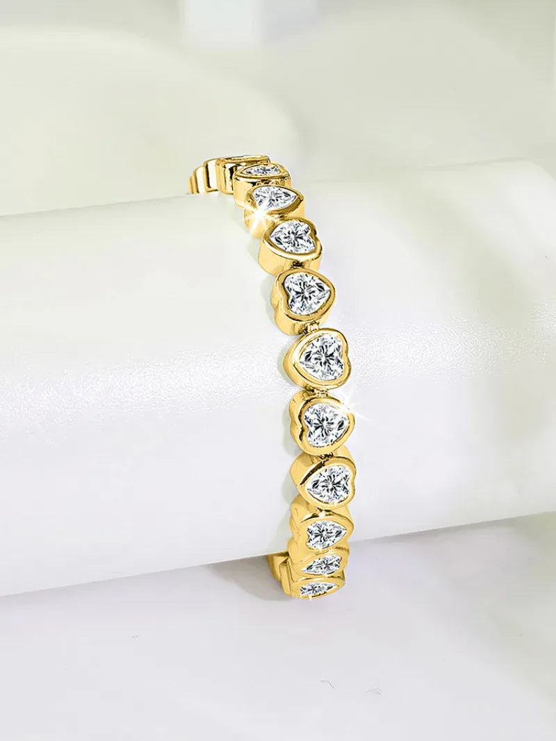 14K Gold Trendy Heart 4mm Lab Diamond Bangle Bracelet Engagement Wedding Bracelets for Women Bridal Tennis Party Jewelry Gift