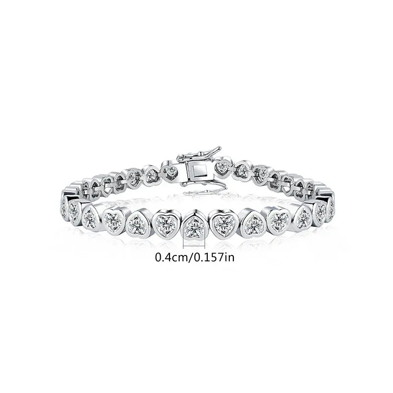14K Gold Trendy Heart 4mm Lab Diamond Bangle Bracelet Engagement Wedding Bracelets for Women Bridal Tennis Party Jewelry Gift