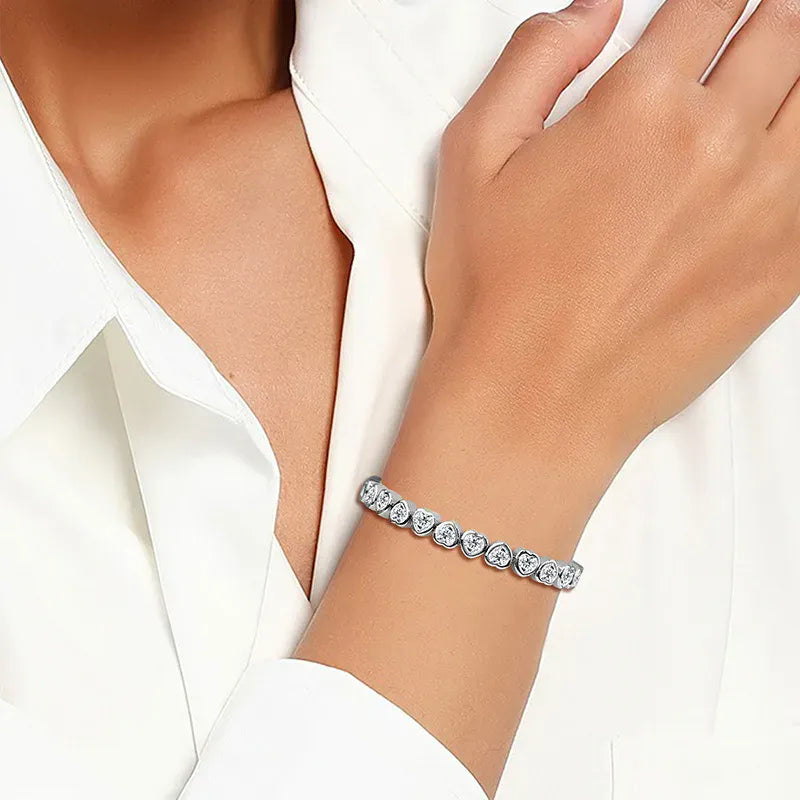 14K Gold Trendy Heart 4mm Lab Diamond Bangle Bracelet Engagement Wedding Bracelets for Women Bridal Tennis Party Jewelry Gift
