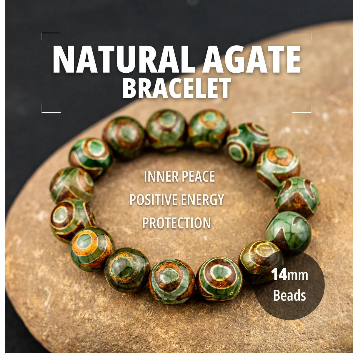 14mm Natural Stone Agate Beaded Bracelet Handmade Healing Stone Bracelet for Man Women Protection Bracelet Jewelry Gift