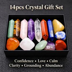 14pcs Chakra Crystal Tower and Tumbled Stone Set with Display Box