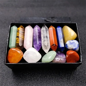14pcs Chakra Crystal Tower and Tumbled Stone Set with Display Box