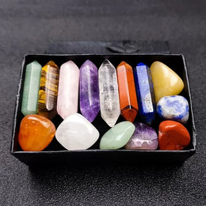 14pcs Natural Stone 7 Chakra Crystal Point Set Healing Crystal Pillars Colorful Gemstone Tower DIY Jewelry Display Decor Gift