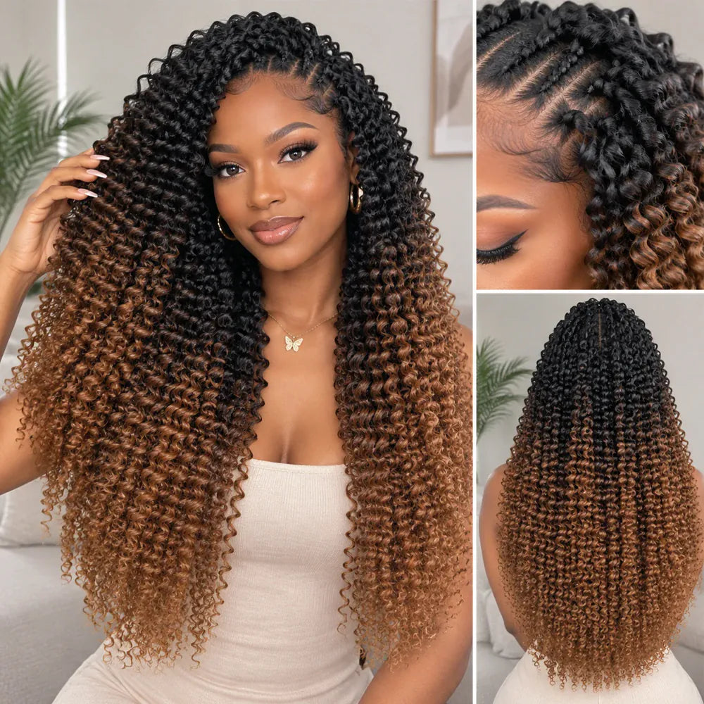 15A TB30 Light Brown Highlight Human Feather Crochet Hair Natural Spiral Curl Extensions Miracle Knots Invisible Knotless Pre Looped Boho Braiding Human Hair Curly Crochet Braids For Women