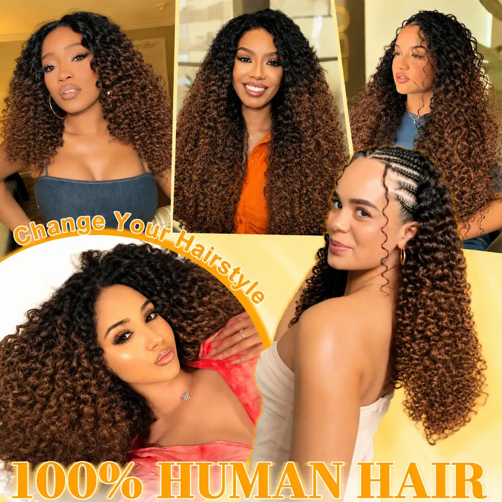 15A TB30 Light Brown Highlight Human Feather Crochet Hair Natural Spiral Curl Extensions Miracle Knots Invisible Knotless Pre Looped Boho Braiding Human Hair Curly Crochet Braids For Women