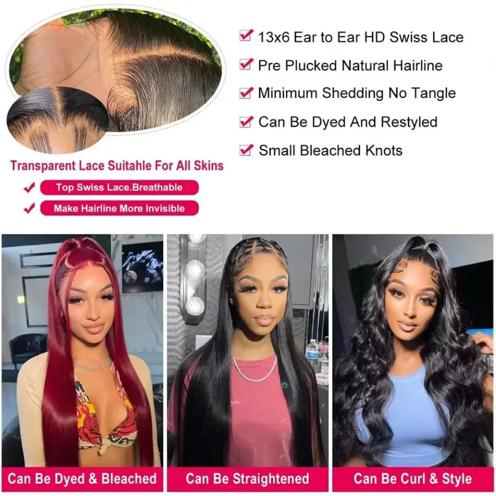 Straight Human Hair HD Lace Wig 13x4, 13x6 or 5x5, Brazilian Hair, Glueless Wear and Go, 250% Density, 16–42 Inch