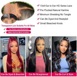 Straight Human Hair HD Lace Wig 13x4, 13x6 or 5x5, Brazilian Hair, Glueless Wear and Go, 250% Density, 16–42 Inch