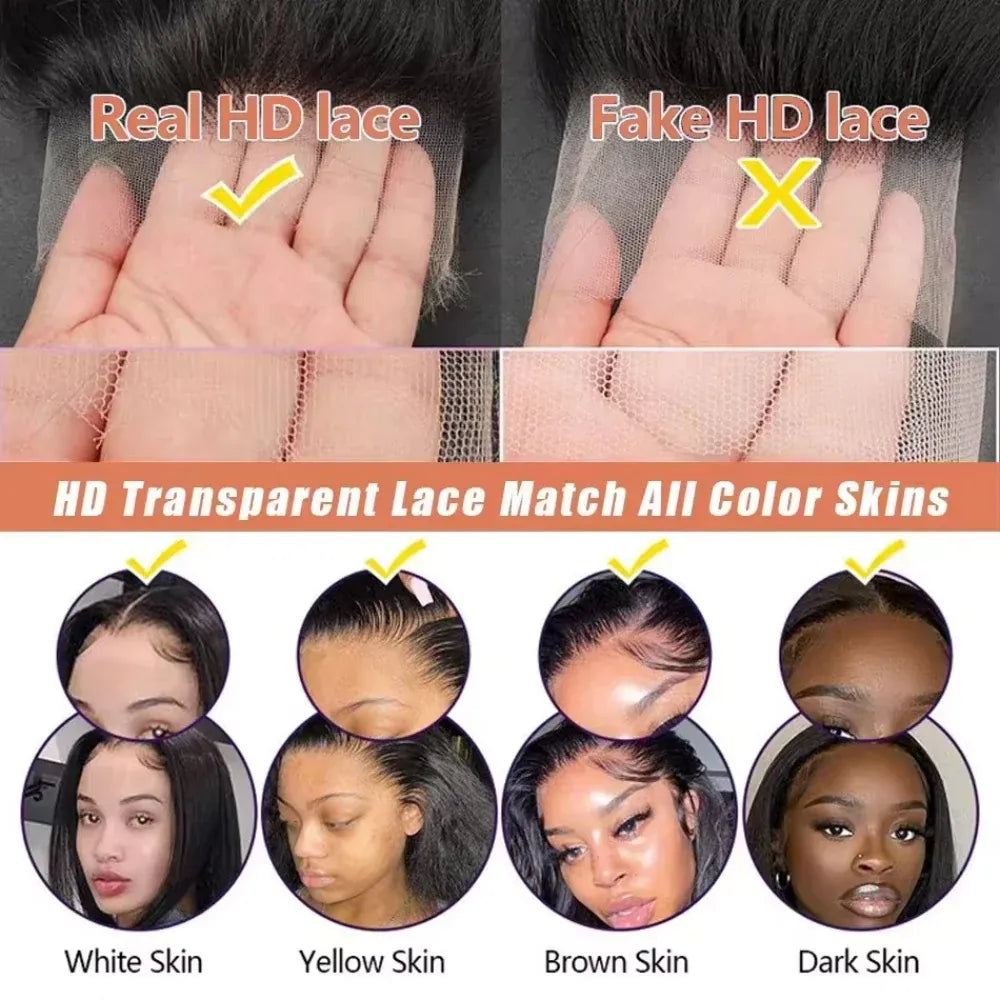 Straight Human Hair HD Lace Wig 13x4, 13x6 or 5x5, Brazilian Hair, Glueless Wear and Go, 250% Density, 16–42 Inch