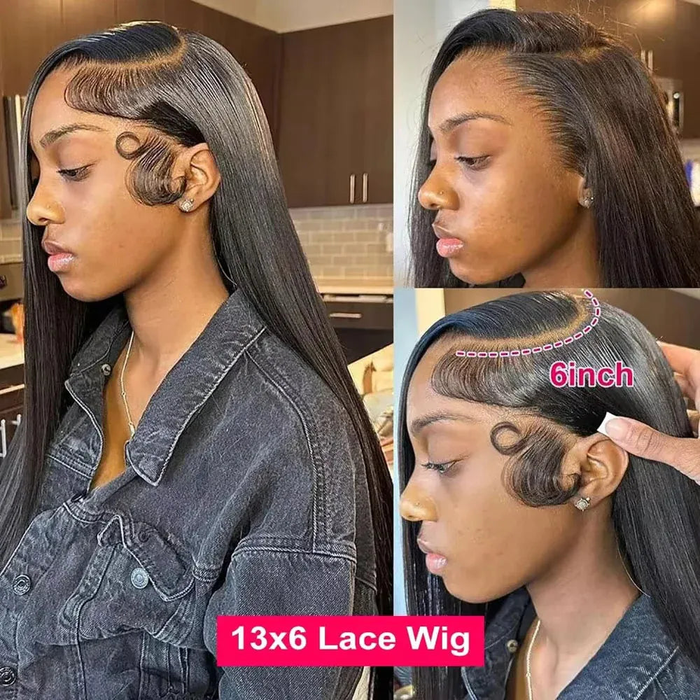 Straight Human Hair HD Lace Wig 13x4, 13x6 or 5x5, Brazilian Hair, Glueless Wear and Go, 250% Density, 16–42 Inch
