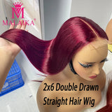 16A Double Drawn Burgundy 2x6 Lace Frontal Bone Straight Human Hair Wig 300% Density Chocolate Brown 2x6 Lace Front Hair Wig