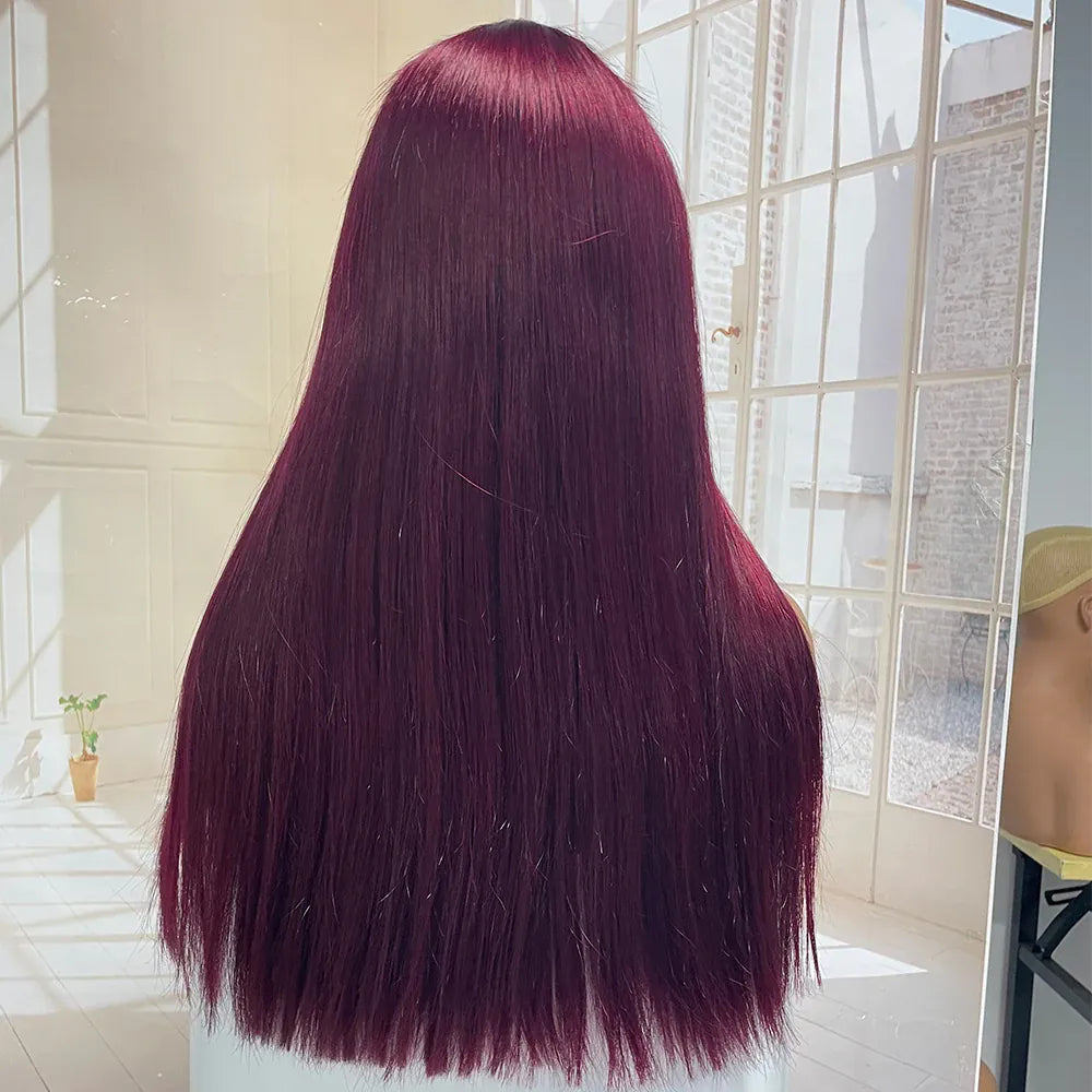 16A Double Drawn Burgundy 2x6 Lace Frontal Bone Straight Human Hair Wig 300% Density Chocolate Brown 2x6 Lace Front Hair Wig