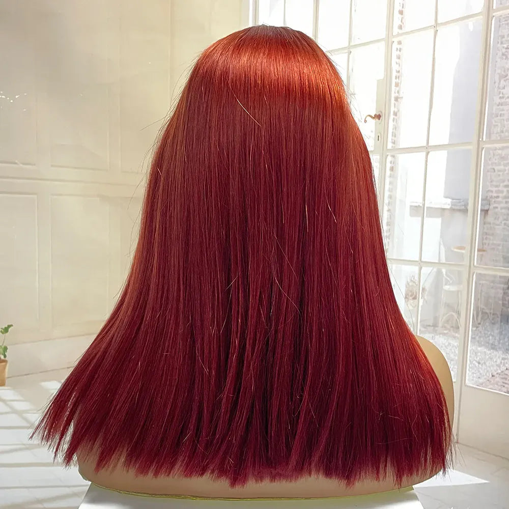 16A Double Drawn Burgundy 2x6 Lace Frontal Bone Straight Human Hair Wig 300% Density Chocolate Brown 2x6 Lace Front Hair Wig