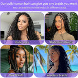 18 Inch-26inch 2 Bundles/Pack Human Braiding Hair For Boho Braids 110g/Pack Deep Wave Boho Hair For Braiding Knotless 12A Curly Bulk Bohemian Unprocessed Brazilian Virgin Hair Extensions Natural Color
