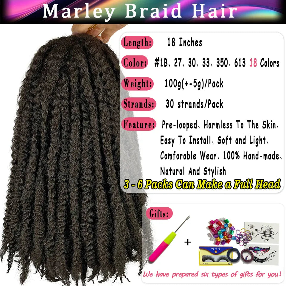 18”Marley Hair 30Strands/Pack Soft Marley Twist Braiding Hair For Senegalese Twist Crochet Braids Lightweight Cuabn Twist Hair