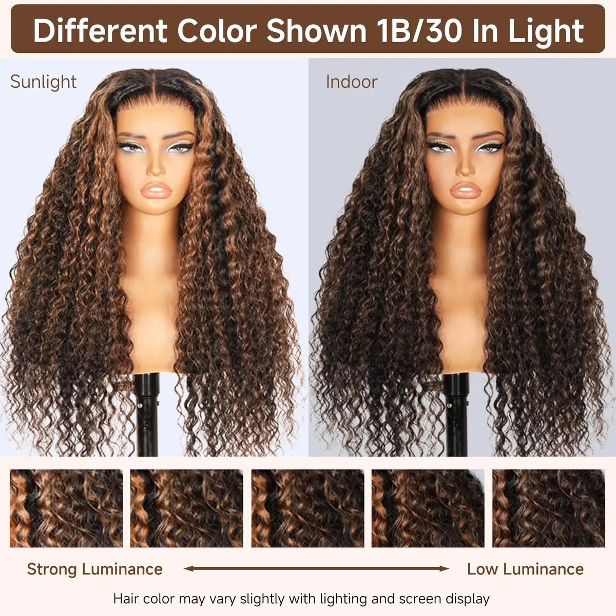 1B/30 Highlighted, Deep Waves, Glue Free Wig with Lace Front, Human Hair, Ready to Wear, Pre Cut Human Hair, Highlighted Curly Human Hair Wig