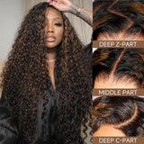 1B/30 Highlighted, Deep Waves, Glue Free Wig with Lace Front, Human Hair, Ready to Wear, Pre Cut Human Hair, Highlighted Curly Human Hair Wig