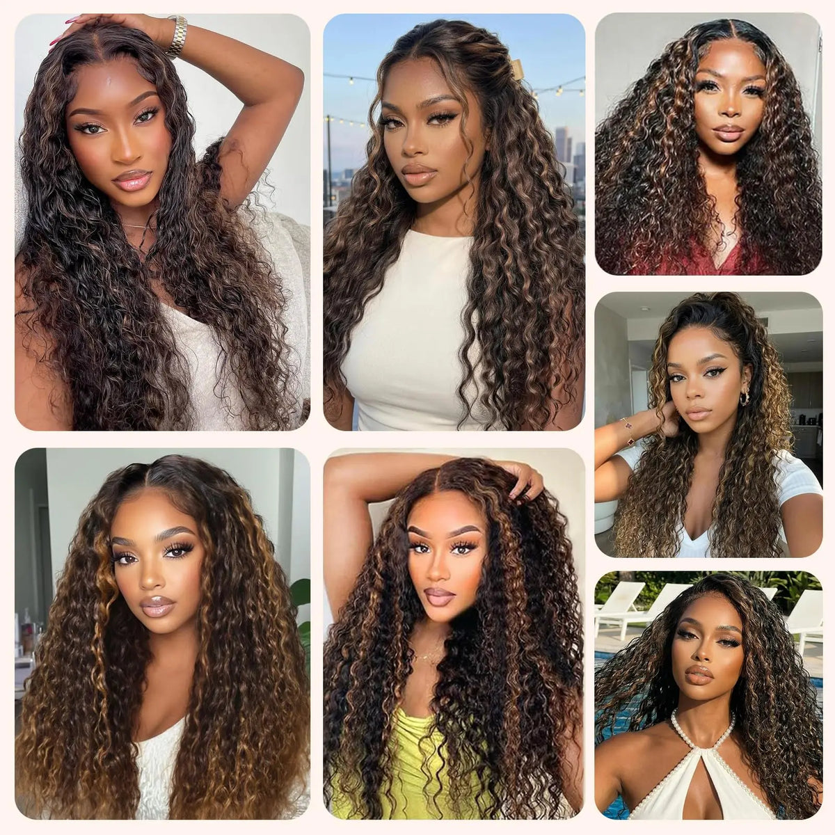 1B/30 Highlighted, Deep Waves, Glue Free Wig with Lace Front, Human Hair, Ready to Wear, Pre Cut Human Hair, Highlighted Curly Human Hair Wig