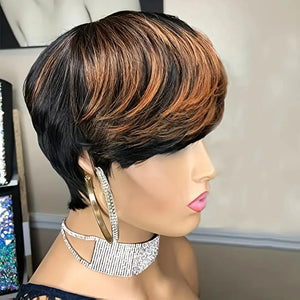 1B/30 Ombre Straight Pixie Human Hair Wig with Bangs, Machine Made, 150% Density