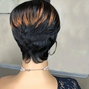 1B/30 Ombre Straight Pixie Human Hair Wig with Bangs, Machine Made, 150% Density